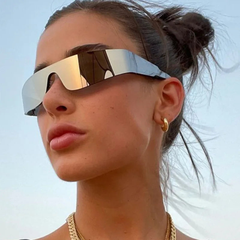 Y2K Rimless Silver Mirror Sunglasses Women Men Black Shades Brand Designer Fashion Eyeglasses Uv400 Goggles Holiday Beach Sunnie