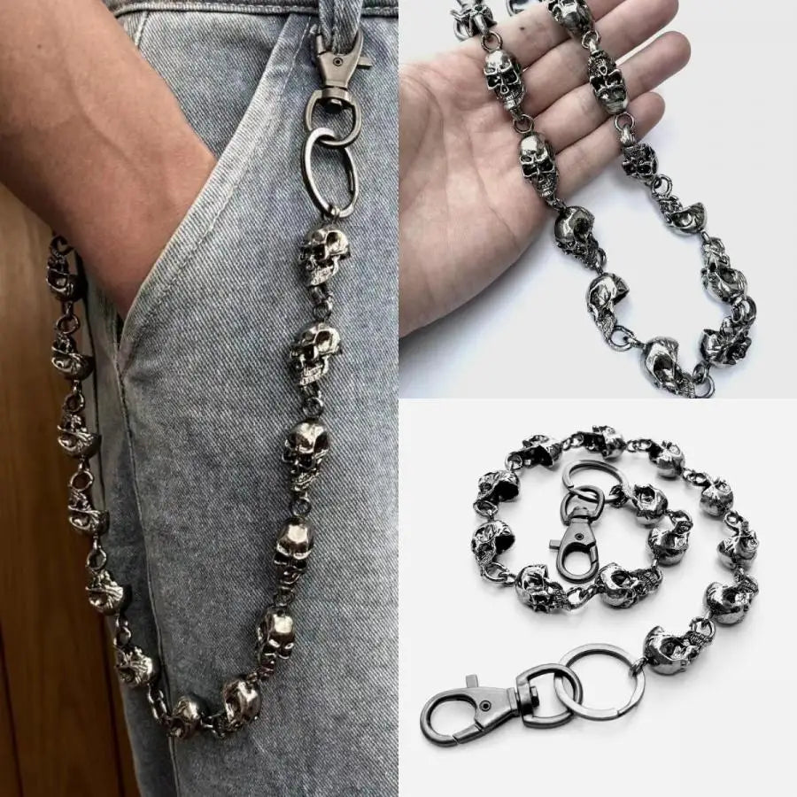 Fashion Cool Ultra-Thin Heavy Waist Chain Men\\\'S Skull Keychain Wallet Chain Gothic Biker Fashion Accessories