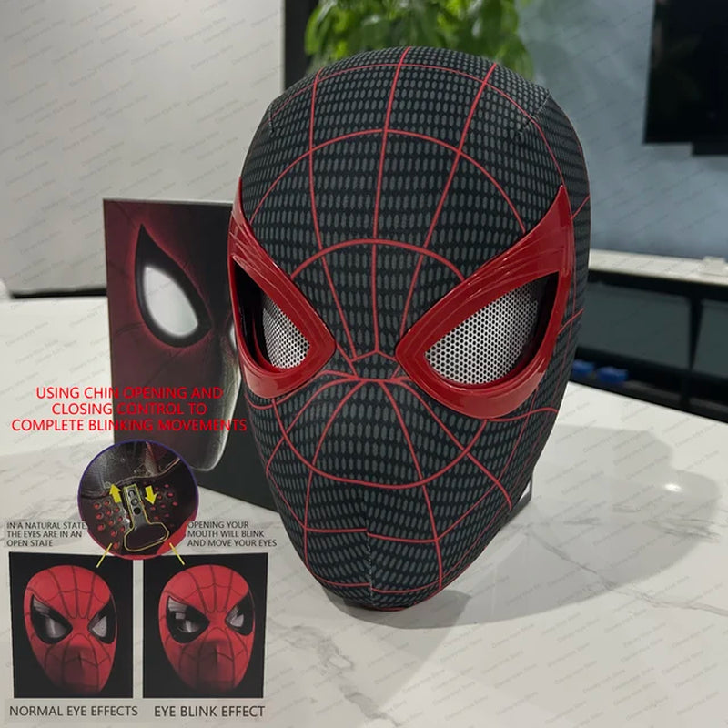 Spiderman No Way Home Headgear Cosplay Moving Eyes Mask Spider Man 1:1 Remote Control Elastic Mask Toys for Adults Kids Gift