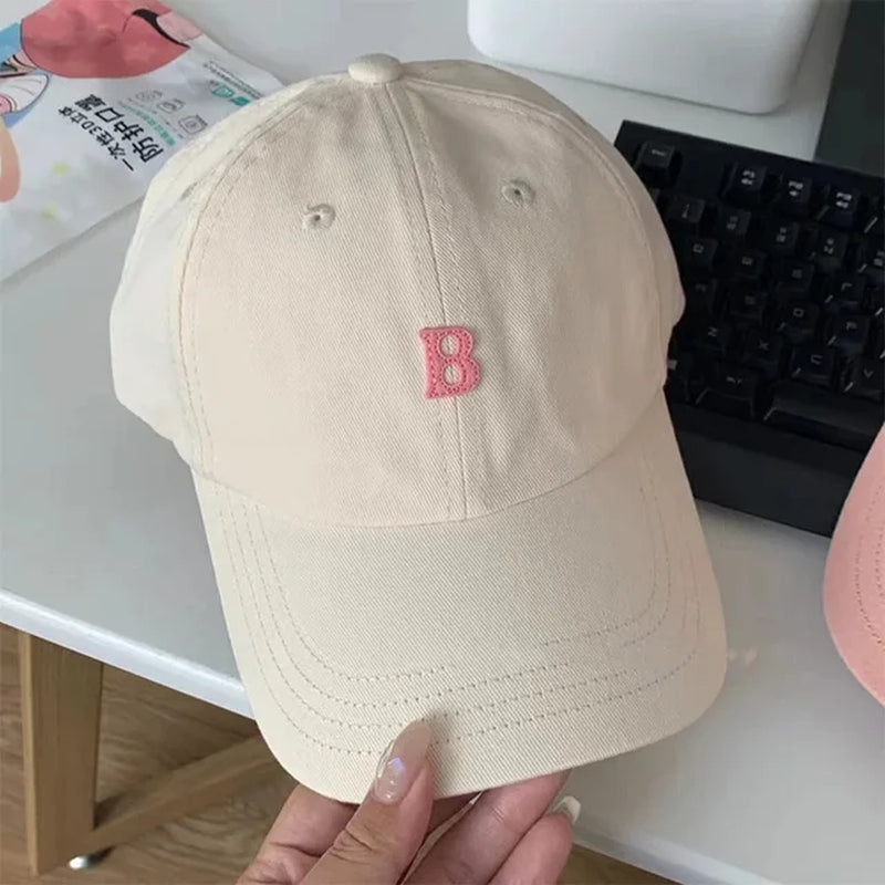 New Women Baseball Caps Solid Color Letter B Embroidery Korean Baseball Cap Ladies Girls Summer Sun Hats