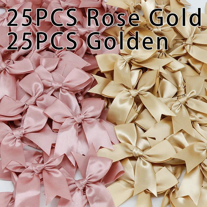 50PCS 85*85Mm Pink Satin Ribbon Bows Decoration Packages Gift Small Flower Bows for Craft Wedding Bow Birth DIY Party Decoration