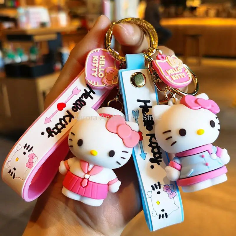 Anime Kawaii Sanrio Hello Kitty Keychain Pendant Holder Key Chain Car Keyring Mobile Phone Bag Hanging Jewelry Kids Gifts