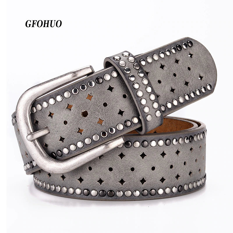 Original Design New Vintage Lady Belt Handsome Hollow Out Rivet All-Match Fashion Female Belts Top Quality Women Wide Belt