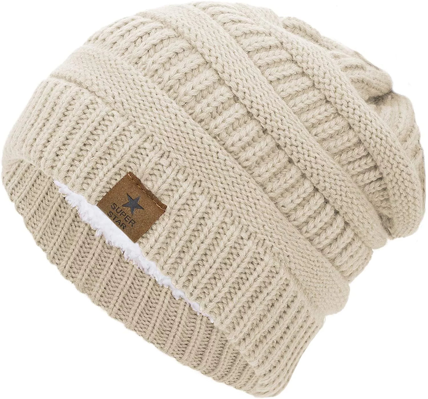 Winter Womens Beanie Winter Thick Solid Fleece Beanie for Women Hat Unisex Warm Skiing Beanies Beige