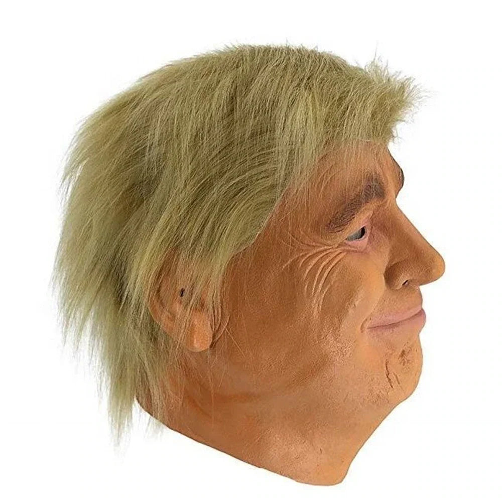 Donald Trump Mask Realistic President Latex Headgear Halloween Party Celebrity Cosplay Costume Props Yellow Wig Head Cover Mask