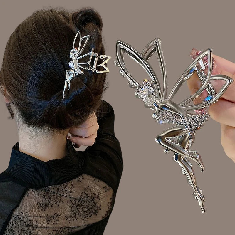 Rhinestone Elf Metal Hair Claw for Women Crab Clip Hairpin Crystal Pearl Hair Accessories Shiny Barrette Headband Jewelry Gifts