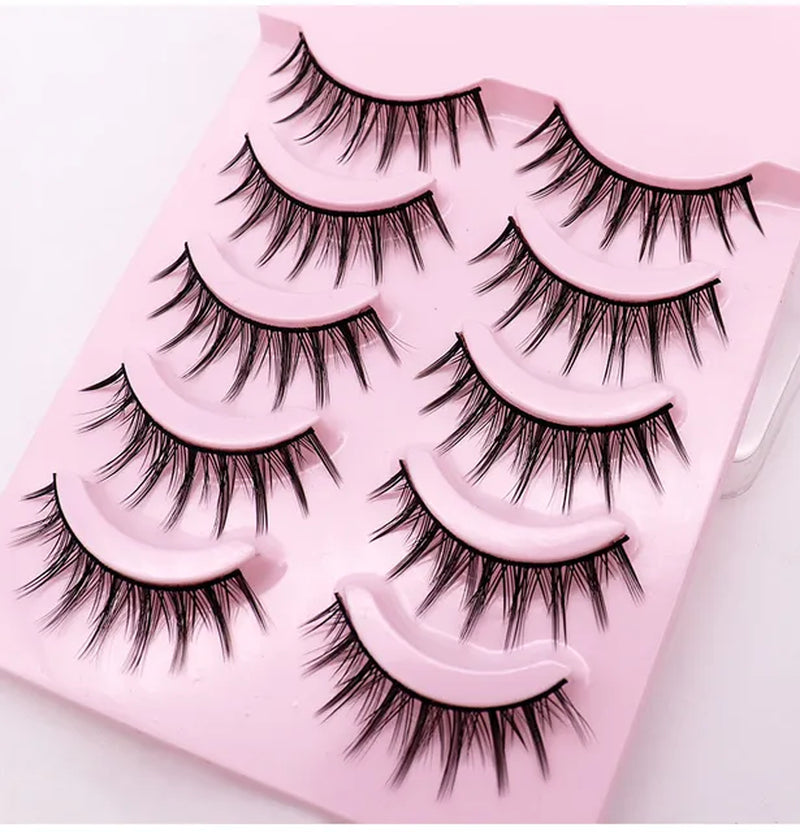 Natural Long Cosplay Makeup Cross Strip False Eyelashes Black Eye Lashes and Cat Eye Lashes 5Pairs