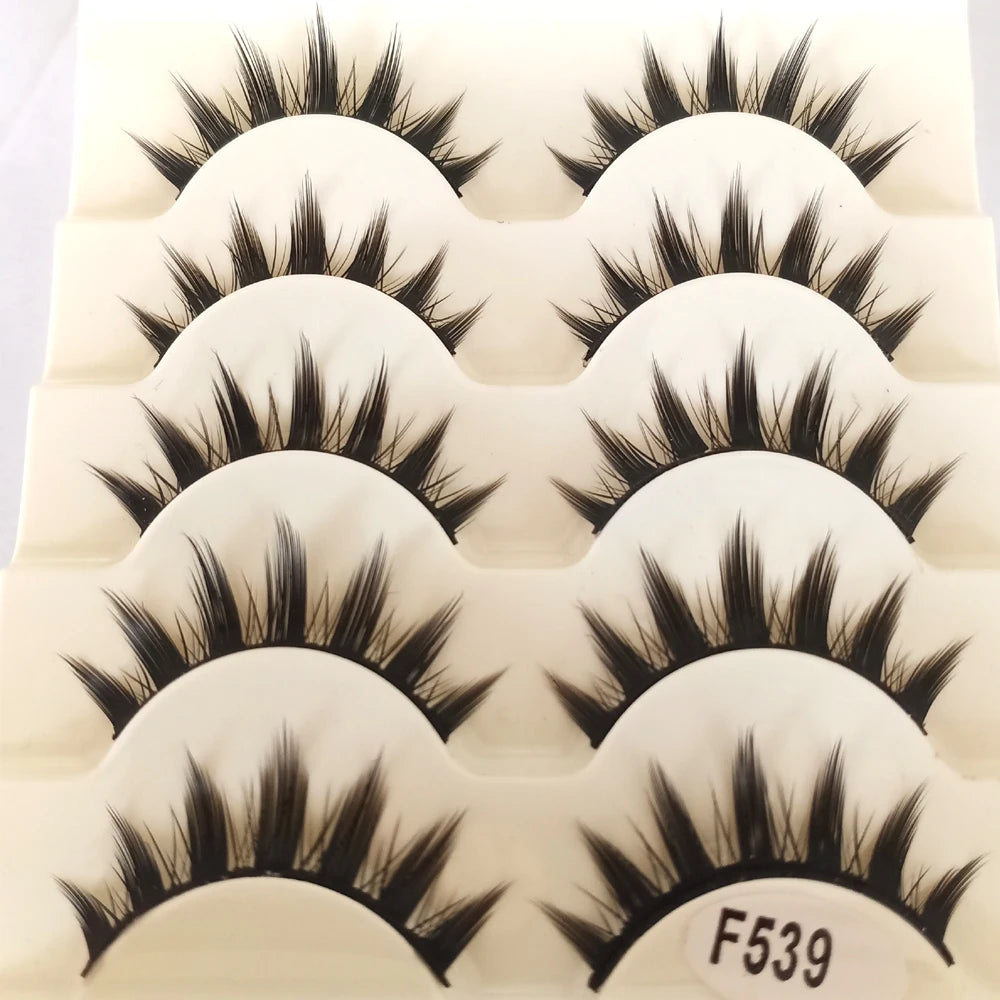 Natural Long Cosplay Makeup Cross Strip False Eyelashes Black Eye Lashes and Cat Eye Lashes 5Pairs