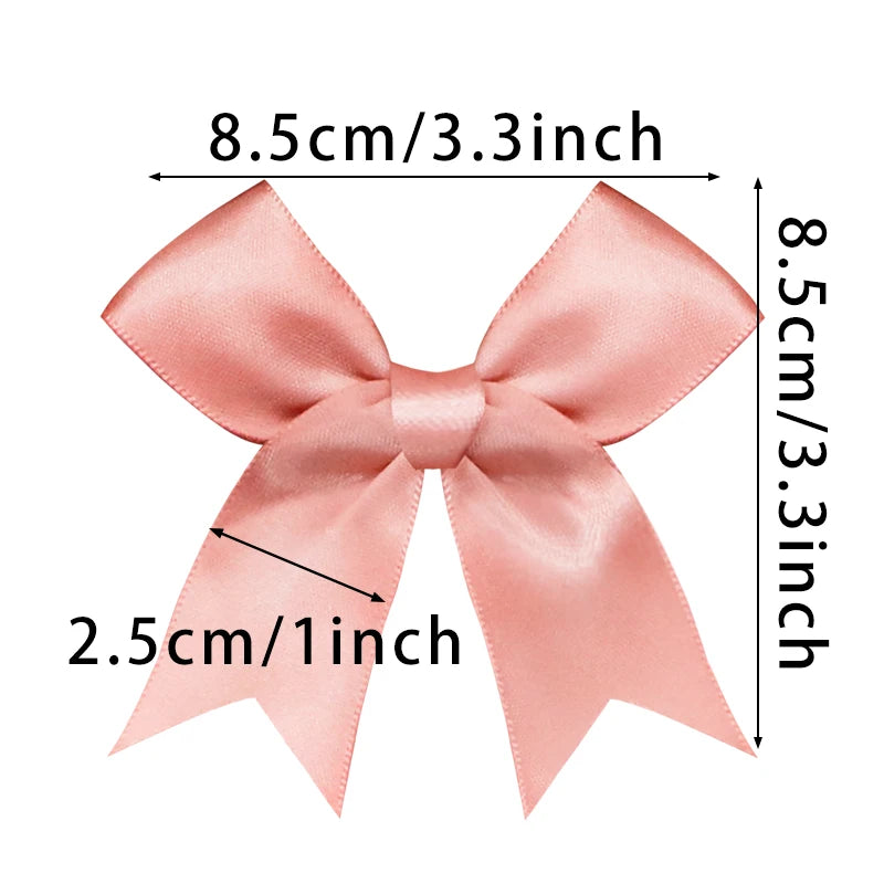 50PCS 85*85Mm Pink Satin Ribbon Bows Decoration Packages Gift Small Flower Bows for Craft Wedding Bow Birth DIY Party Decoration