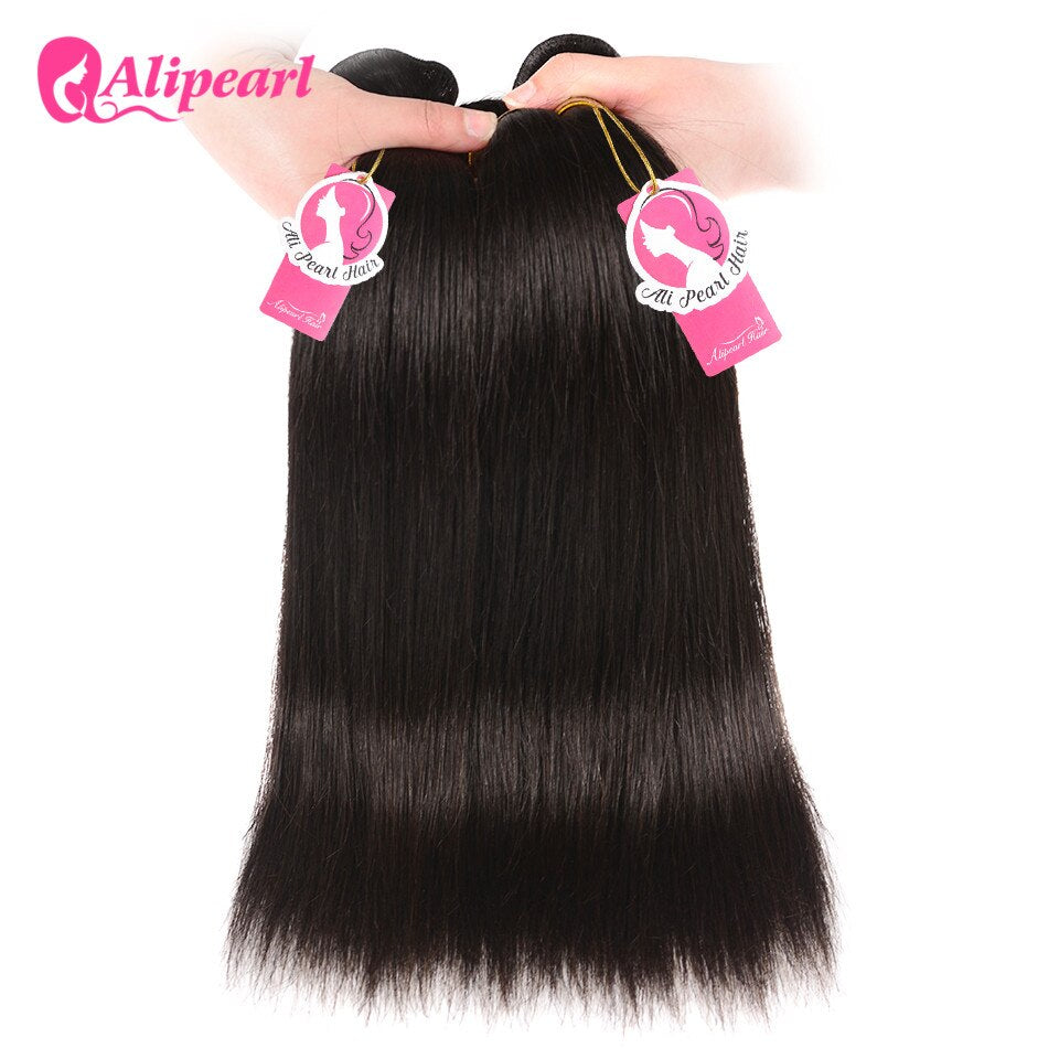 Alipearl Hair Brazilian Straight Hair Weave Bundles High Ratio Human Hair 3 or 4 Bundles Natural Black Remy Hair Extensions