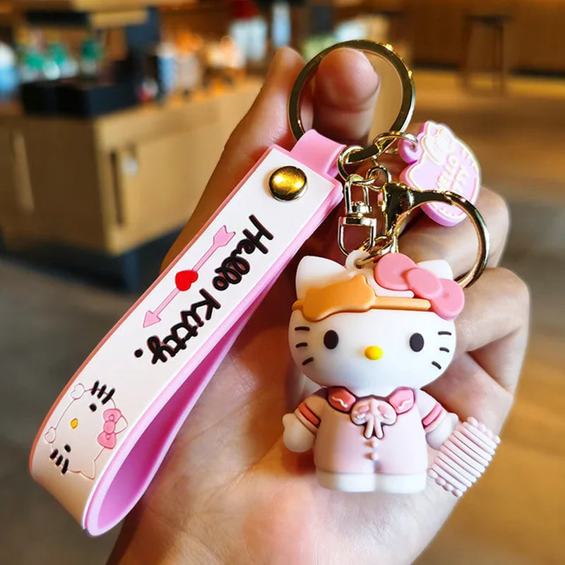 Anime Kawaii Sanrio Hello Kitty Keychain Pendant Holder Key Chain Car Keyring Mobile Phone Bag Hanging Jewelry Kids Gifts