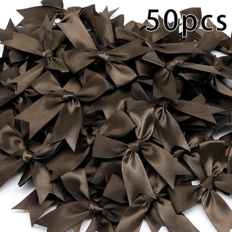 50PCS 85*85Mm Pink Satin Ribbon Bows Decoration Packages Gift Small Flower Bows for Craft Wedding Bow Birth DIY Party Decoration