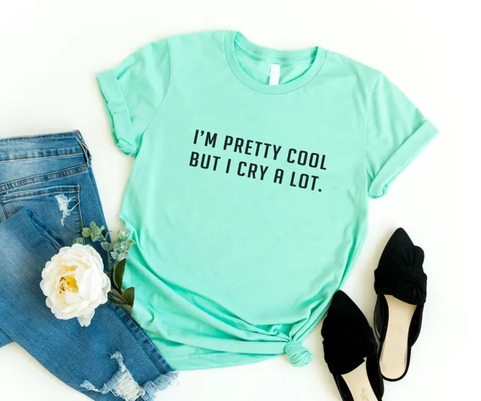 New Arrival I'M Pretty Cool but I Cry Alot T-Shirt Grunge Shirt Pastel Goth K Pop Tumblr T Shirts Drop Shipping