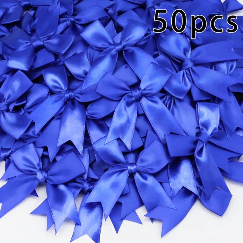 50PCS 85*85Mm Pink Satin Ribbon Bows Decoration Packages Gift Small Flower Bows for Craft Wedding Bow Birth DIY Party Decoration