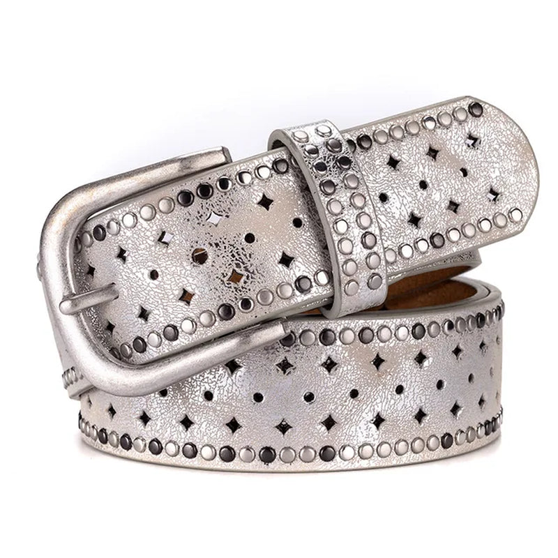 Original Design New Vintage Lady Belt Handsome Hollow Out Rivet All-Match Fashion Female Belts Top Quality Women Wide Belt